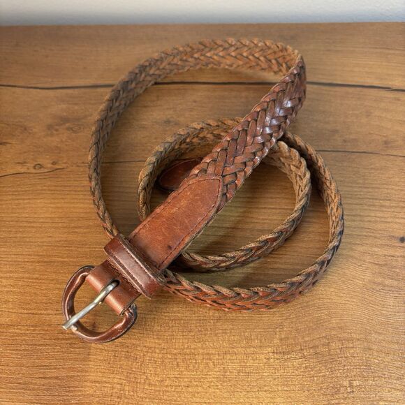 VTG Brown Cognac Woven Braided Leather Belt Made in Uruguay Mens 36 -90 Unisex - Picture 1 of 7